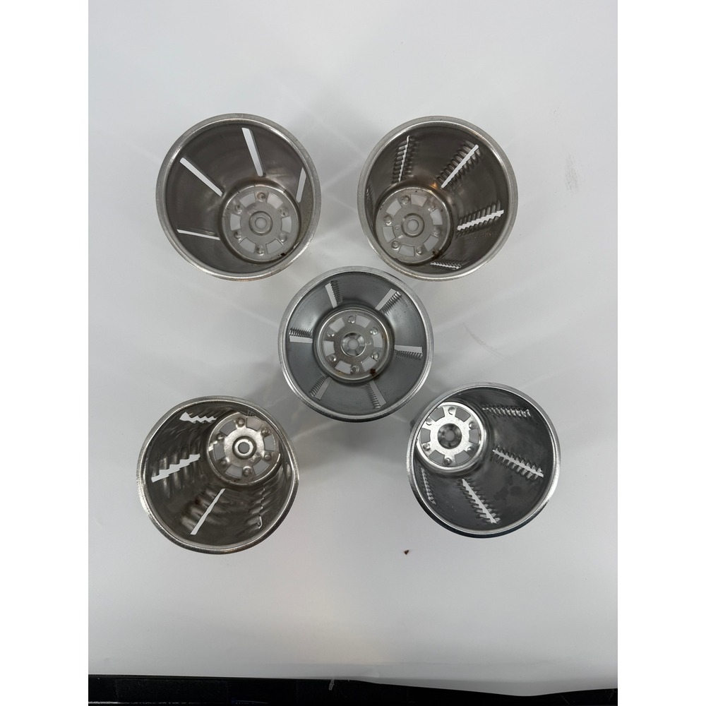 Vintage Stainless Steel Rotary Saladmaster Grater Slicer 5 Cone Attachment Set